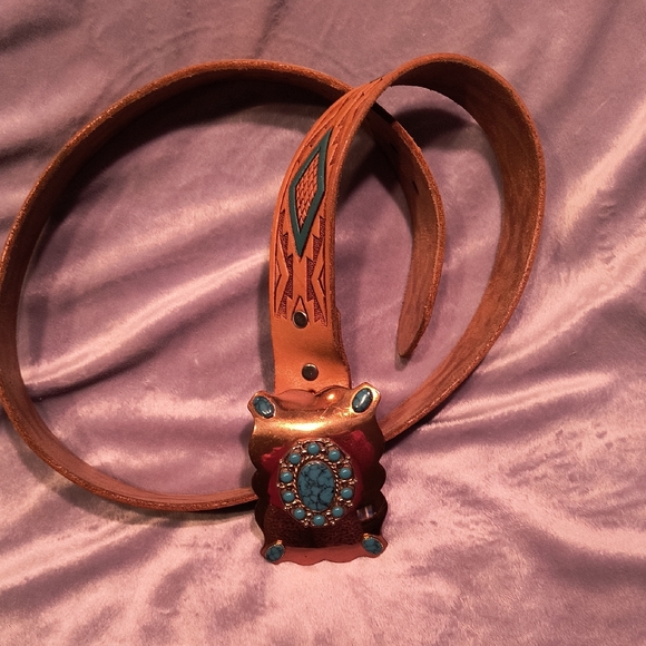 Blackie's Other - Copper Belt With Faux Turquoise Men's
